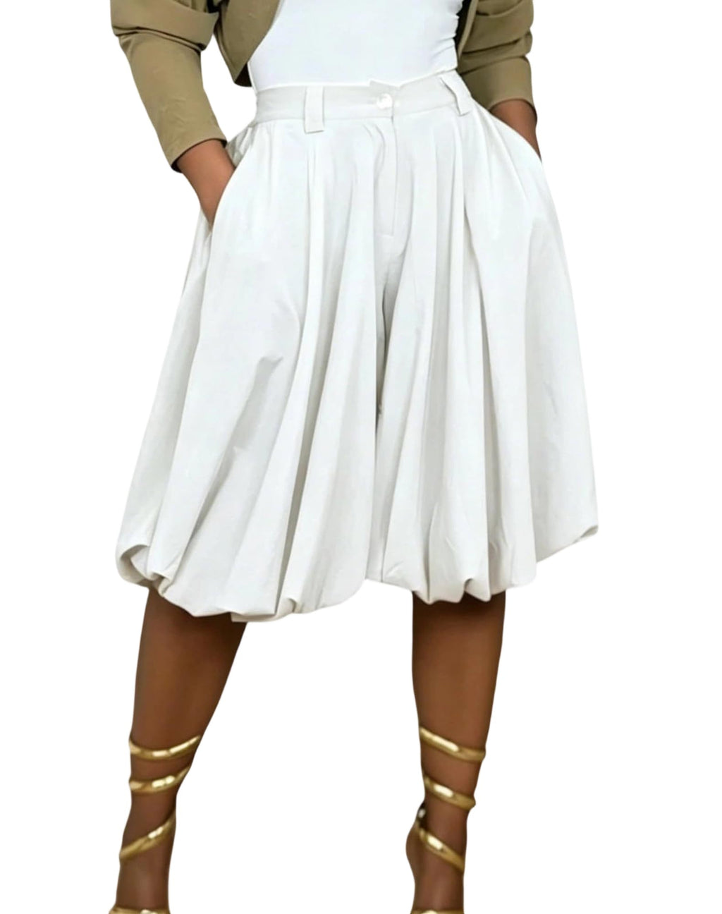 Women's Wide Leg Capri Pants Baggy Pleated Cropped Bubble Pants | High Waisted,with Pockets,Casual,Soft and Lightweight,Skirt Pants,Lantern Balloon Pants