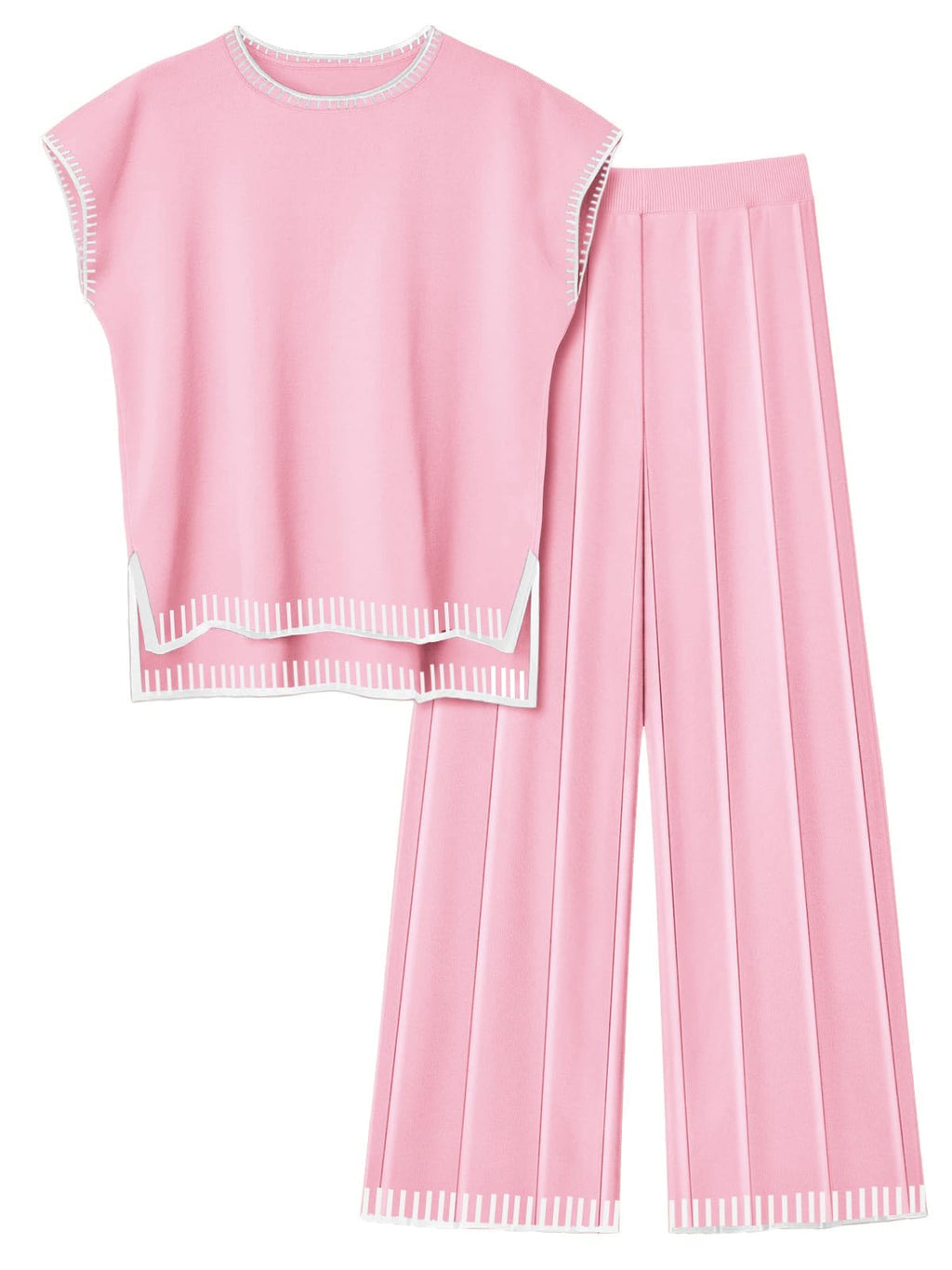 Ekouaer Womens Matching Sets Knit Sweater Sets 2 Pieces Lounge Set | Pullover Tops Wide Legs Pants Casual Outfits