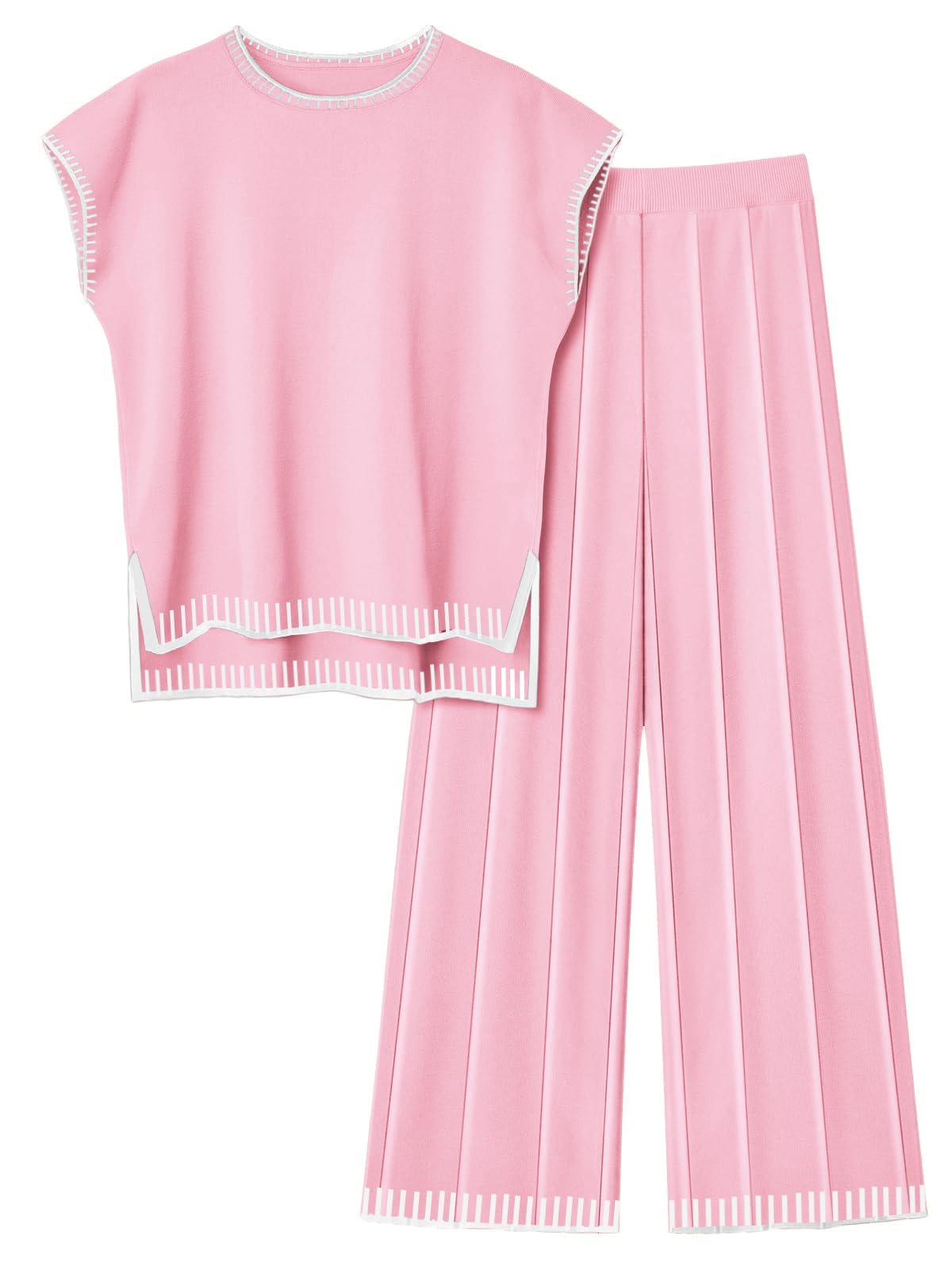Ekouaer Womens Matching Sets Knit Sweater Sets 2 Pieces Lounge Set | Pullover Tops Wide Legs Pants Casual Outfits
