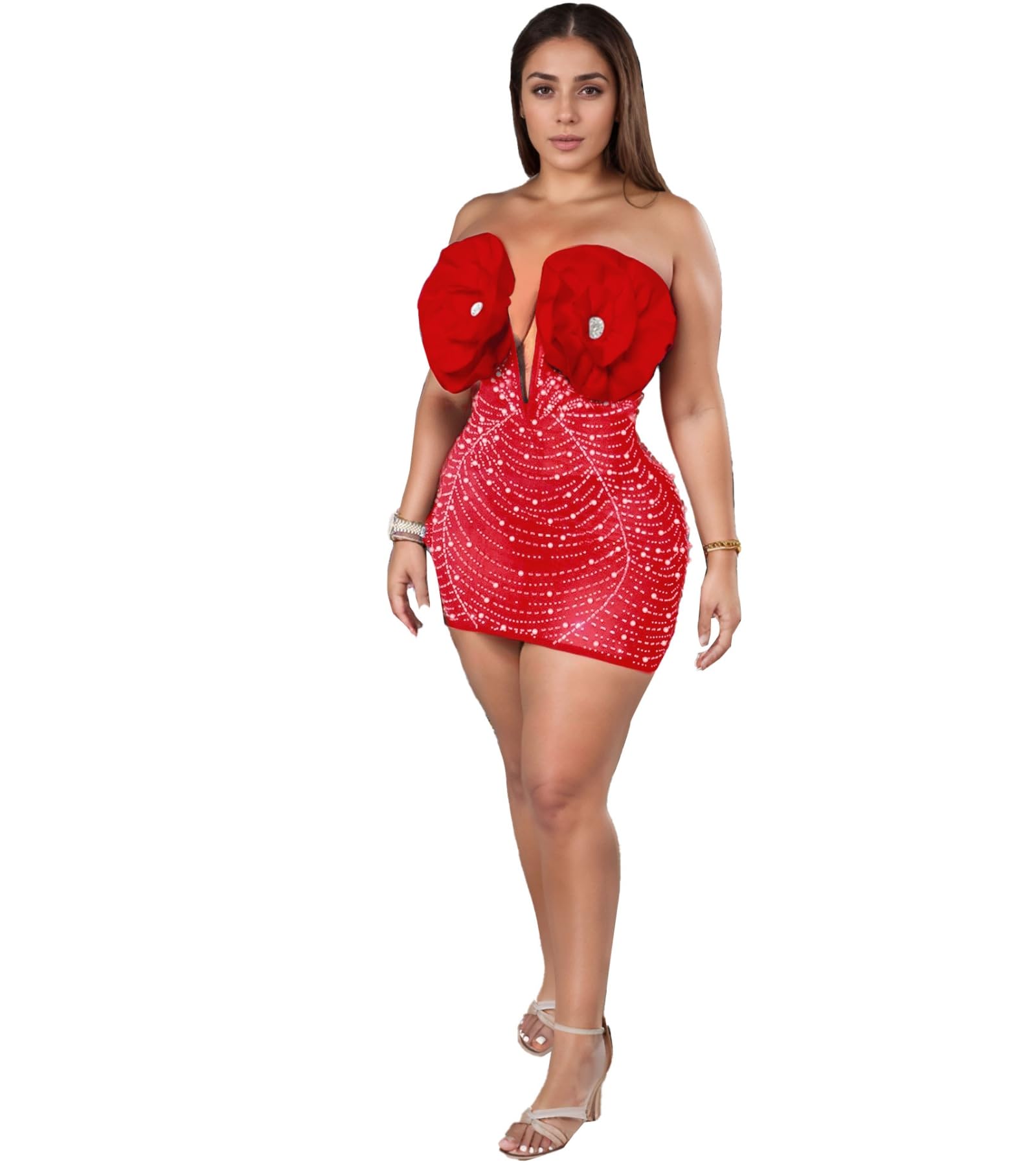 Nagfar Women's Sexy Elegant Rhinestone Mesh Glitter Party Night Out Dress