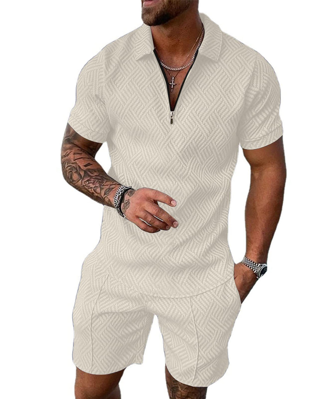 Aulemen Mens 2 Piece Zip Tracksuit Short Sleeve Set Summer Outfits for Men | Polo Shirt and Shorts Sets Activewear Short Set
