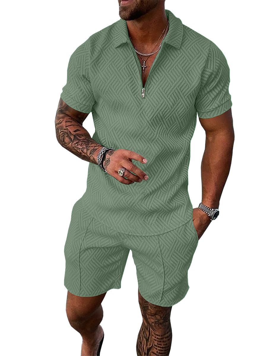 Mens Summer Track Suits 2 Piece Shorts Sets Short Sleeve Sweatsuit Outfits 1/4 Zip Golf Polo Shirts Loungewear