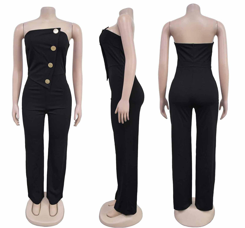 Yuopeid Women's Sexy Strapless Off Shoulder Bodycon Tube Top Overalls Jumpsuit Wide Leg Pants Formal Party Rompers