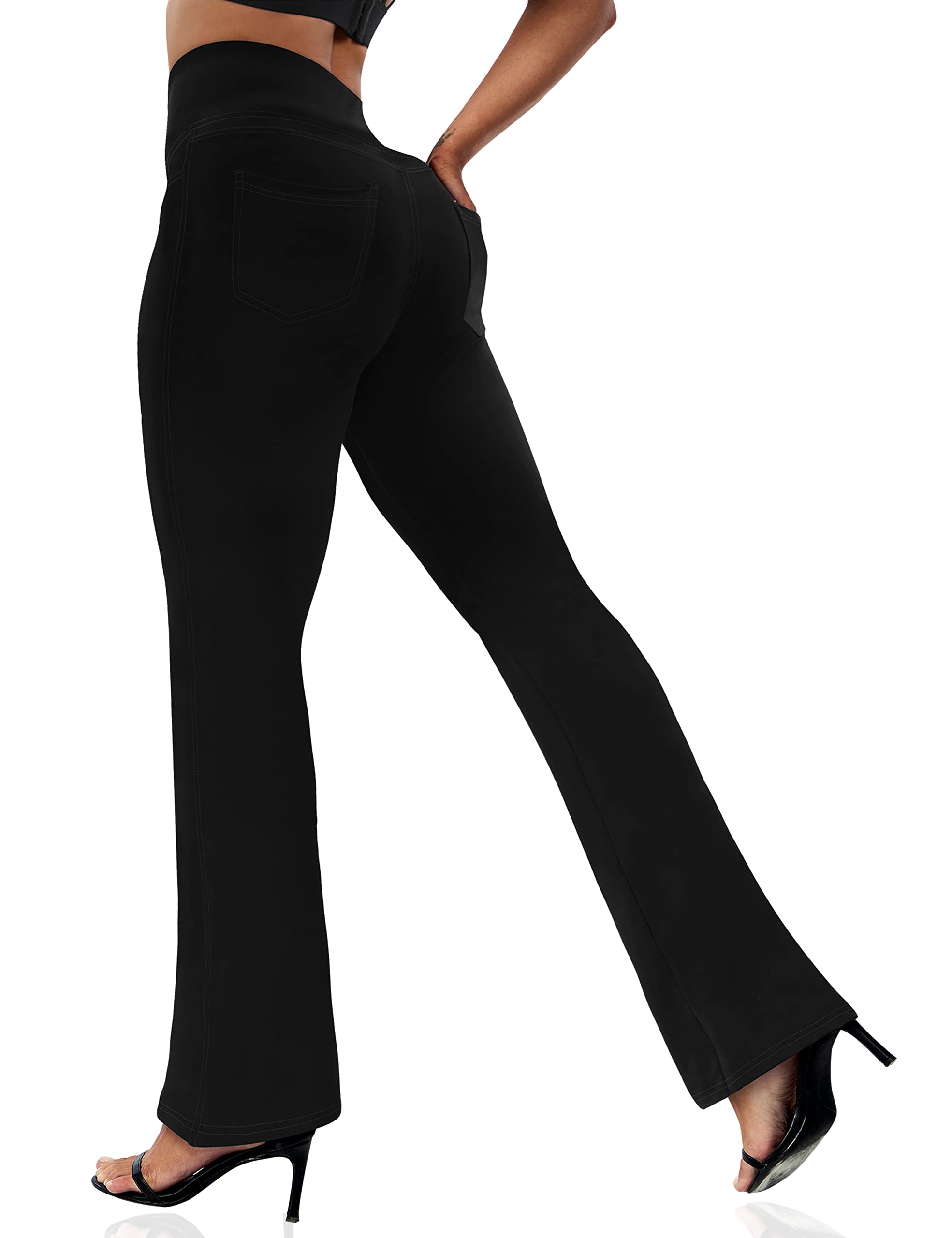VOOVEEYA Women's Bootcut Leggings - Bootleg Yoga Pants Flare with 4 Pockets | Tummy Control High Waisted, Comfortable Fit, Buttery-Soft Fabric, 4-Way Stretchy Dress Pants for Yoga, Work & Casual Wear