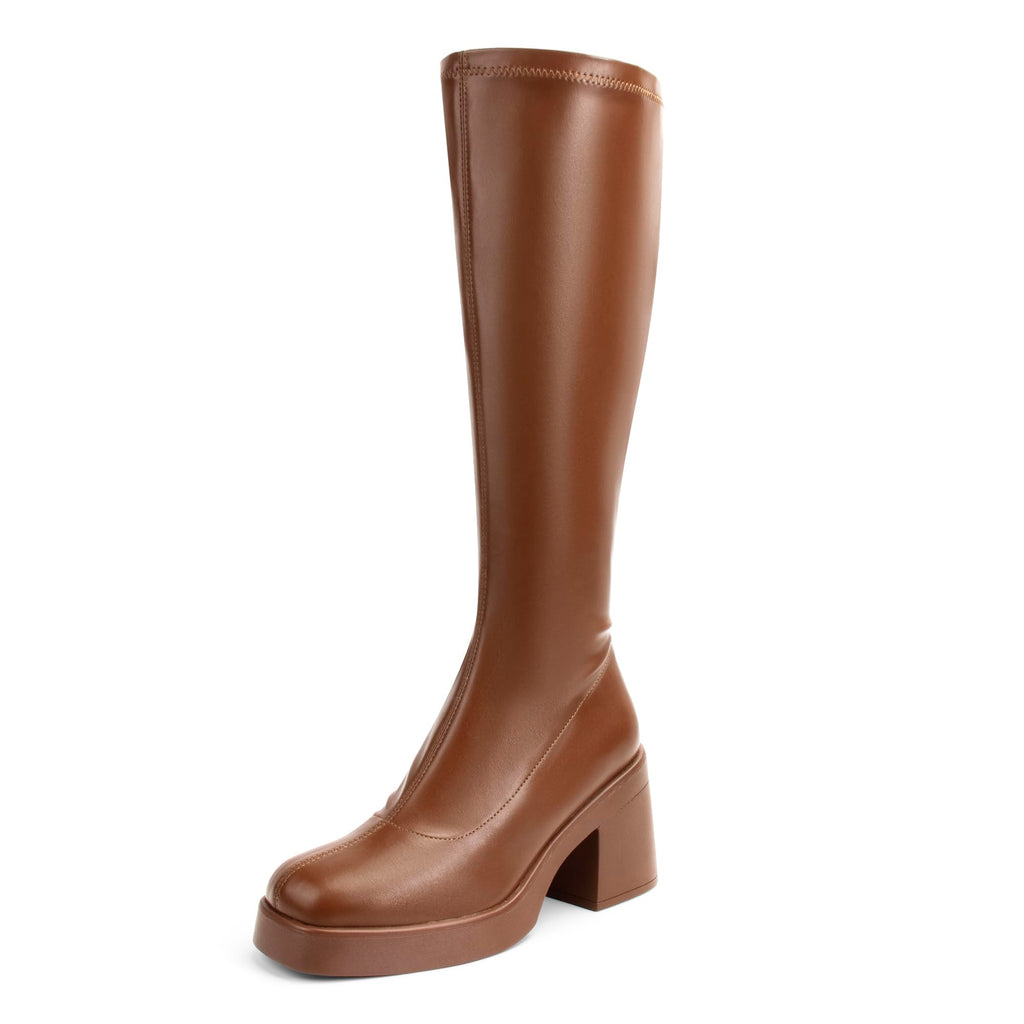 AprCoco Knee High Boots for Women GoGo Boots Platform Square Toe Womens Chunky Heel Side Zipper Boot