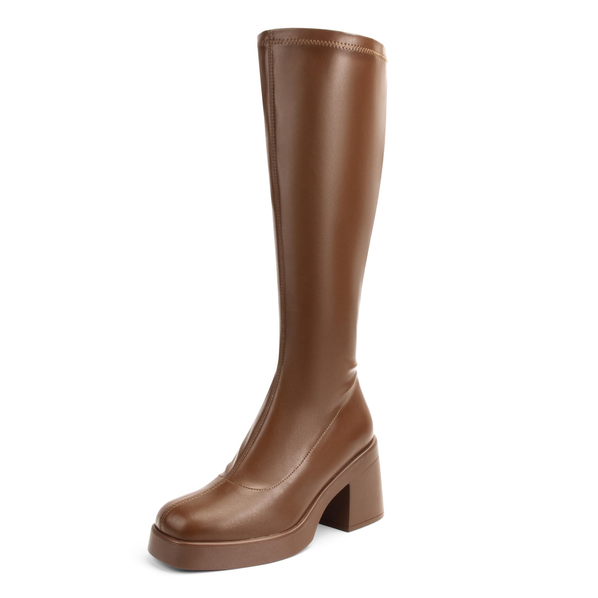 AprCoco Knee High Boots for Women GoGo Boots Platform Square Toe Womens Chunky Heel Side Zipper Boot