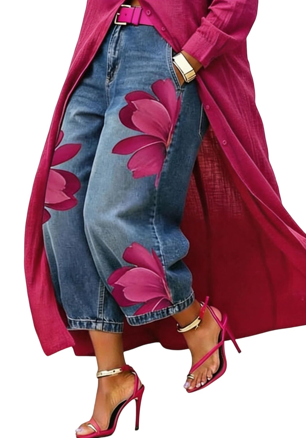 Unybwonn Women Barrel Capri Jeans Floral Wide Leg Cropped Cargo Denim Pants | High Waist,Flower Print,Distressed