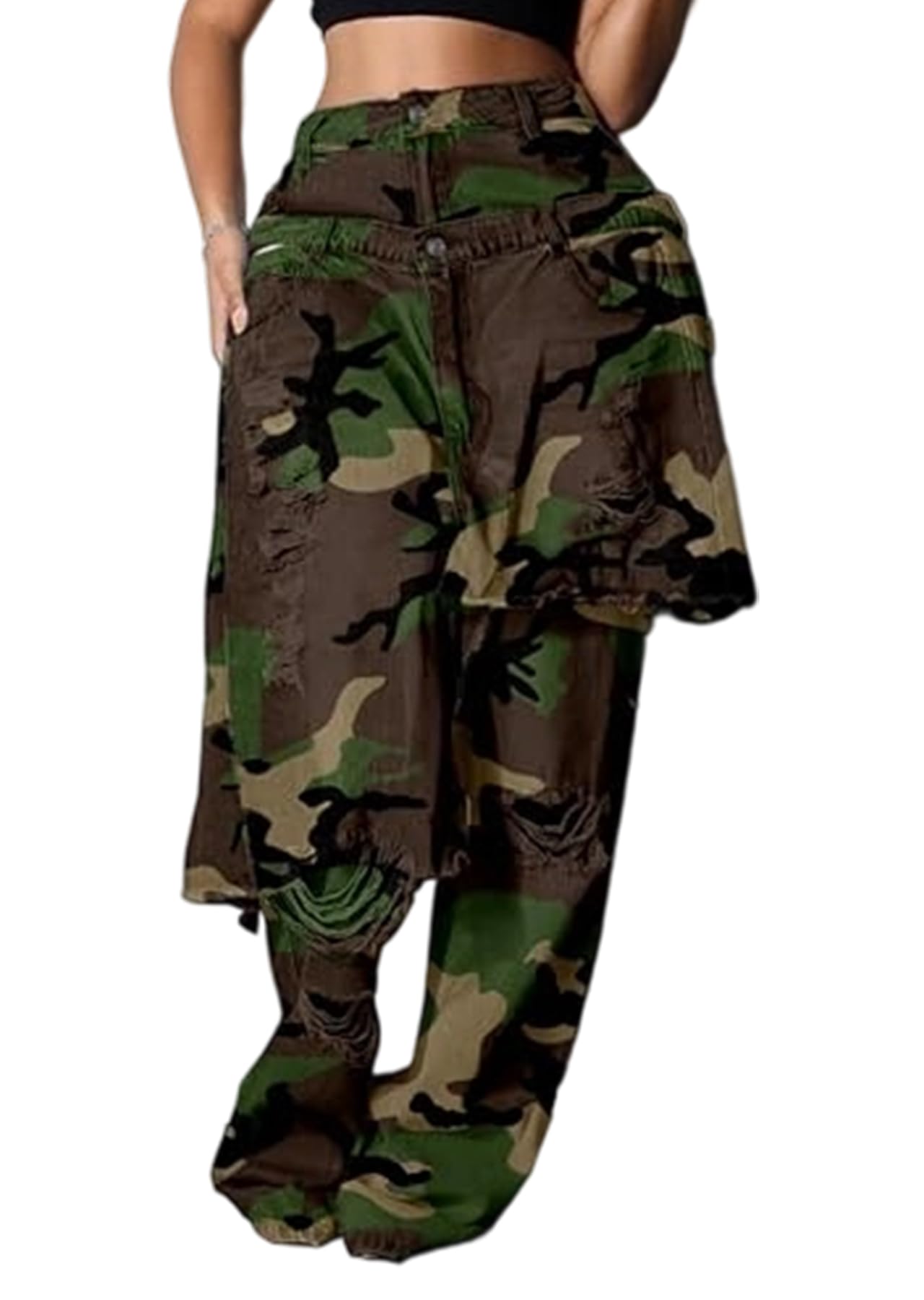 LKOUS Women's Ripped Baggy Jeans High Waist Wide Leg Patchwork Streetwear | Distressed, cutout, Y2K, hip hop, stretchy, soft, pocket, casual, concert, vintage. Machine wash