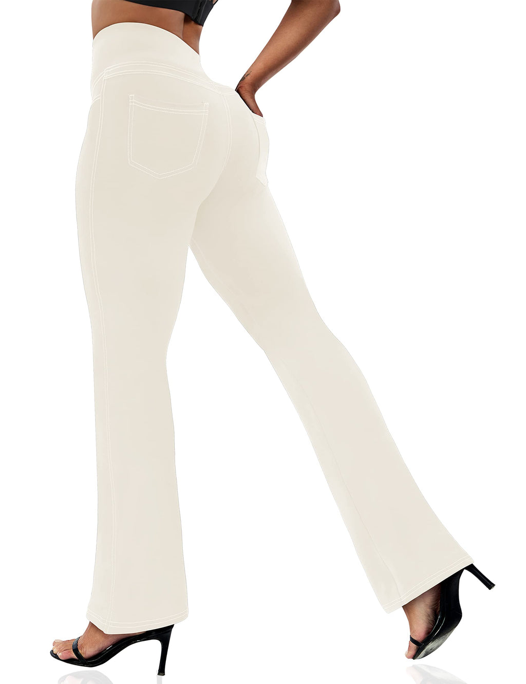 VOOVEEYA Women's Bootcut Leggings - Bootleg Yoga Pants Flare with 4 Pockets | Tummy Control High Waisted, Comfortable Fit, Buttery-Soft Fabric, 4-Way Stretchy Dress Pants for Yoga, Work & Casual Wear