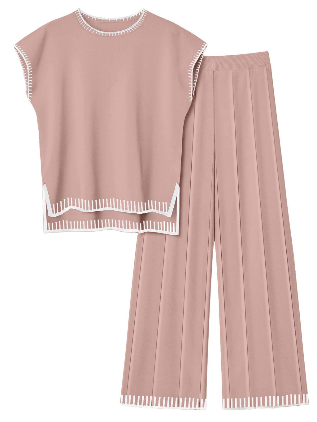 Ekouaer Womens Matching Sets Knit Sweater Sets 2 Pieces Lounge Set | Pullover Tops Wide Legs Pants Casual Outfits
