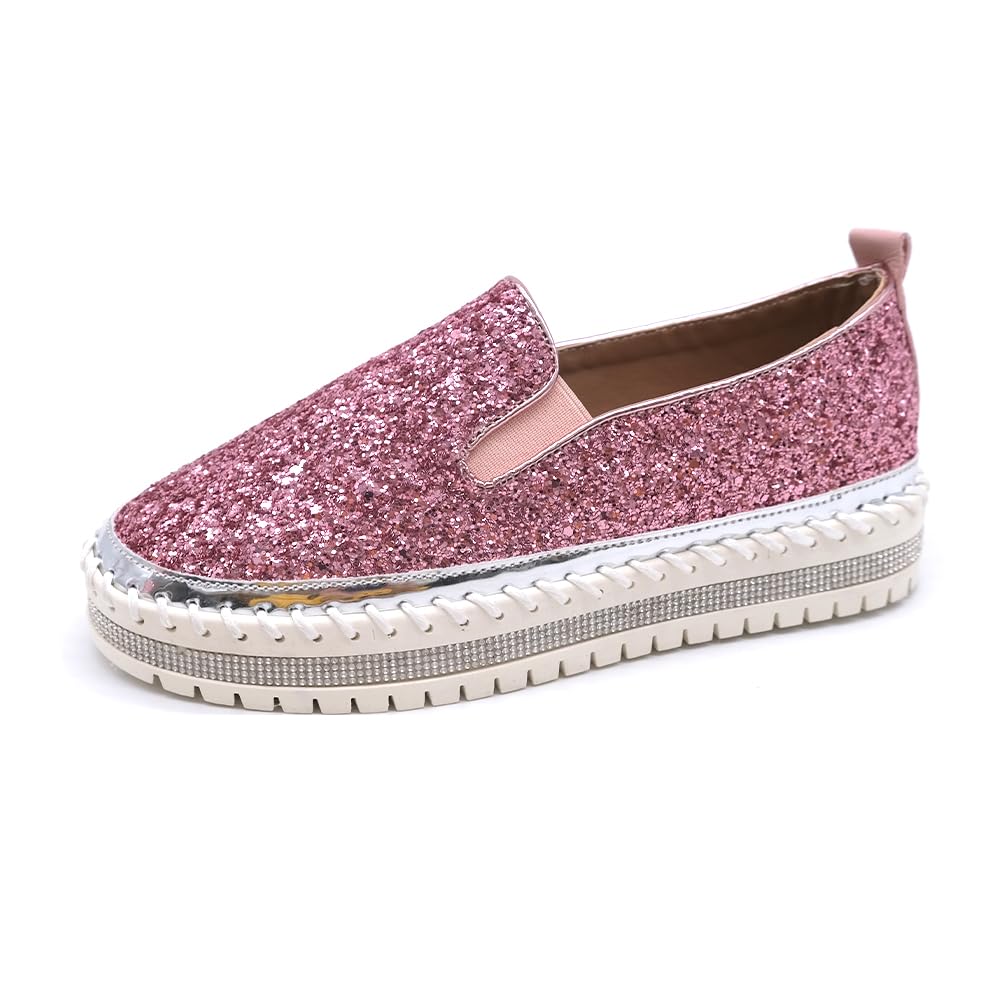 Women's Platform Rhinestones Glitter Fashion Sneakers Comfortable Slip On Flat Loafers Walking Wedding Dress Shoes Casual Shoes