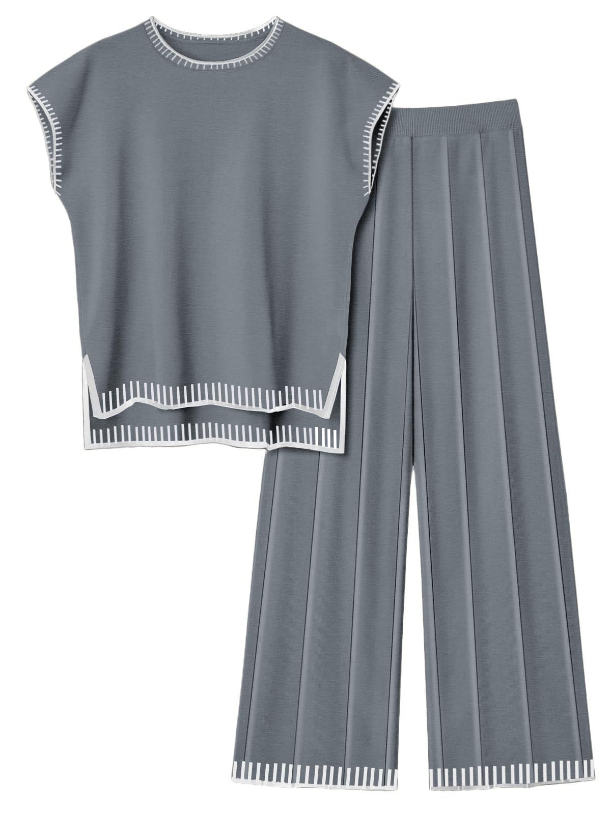 Ekouaer Womens Matching Sets Knit Sweater Sets 2 Pieces Lounge Set | Pullover Tops Wide Legs Pants Casual Outfits