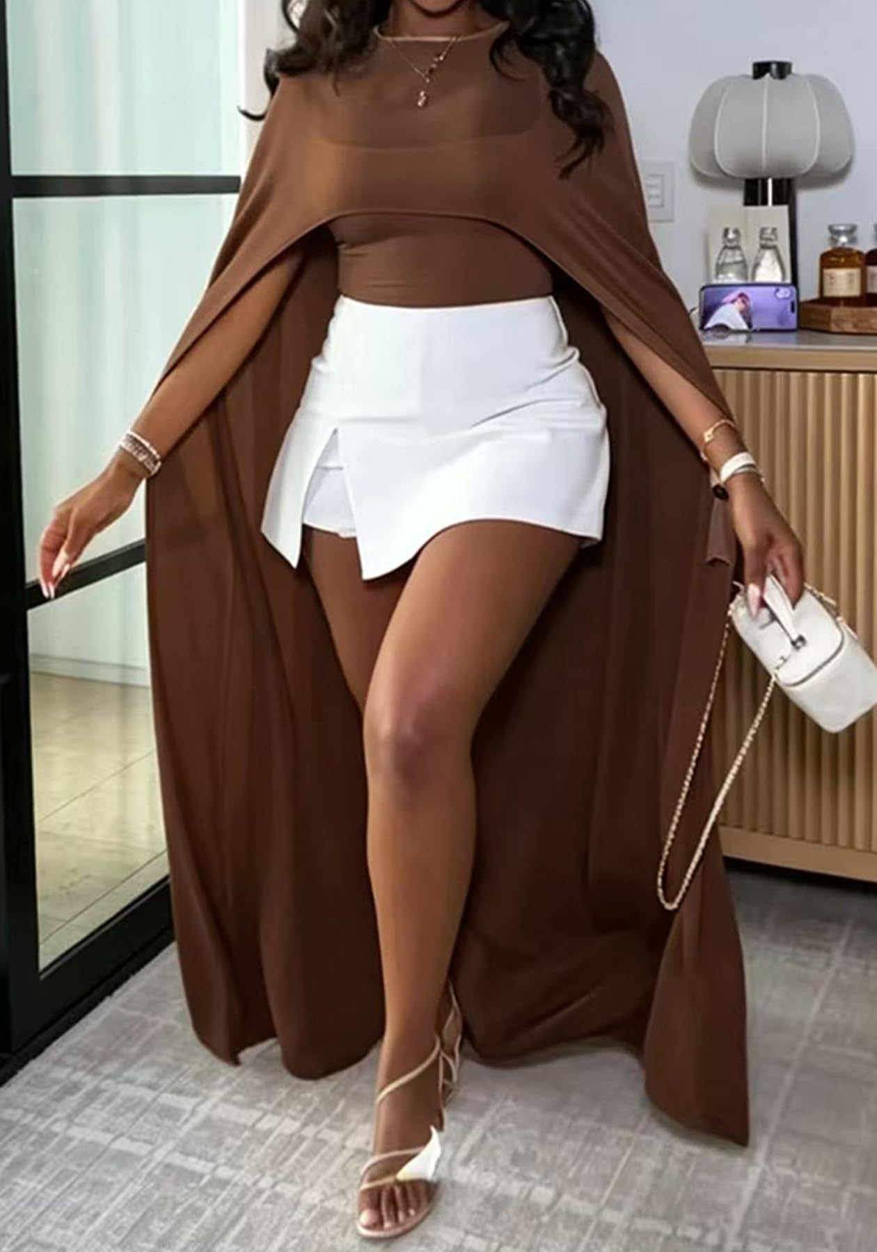 YOOTIKO Women Mesh Crop Cape Top Batwing Sleeve High Low Flowy Poncho Tops | See Through,Beach Coverups, Going Out Wear,Loose Fit