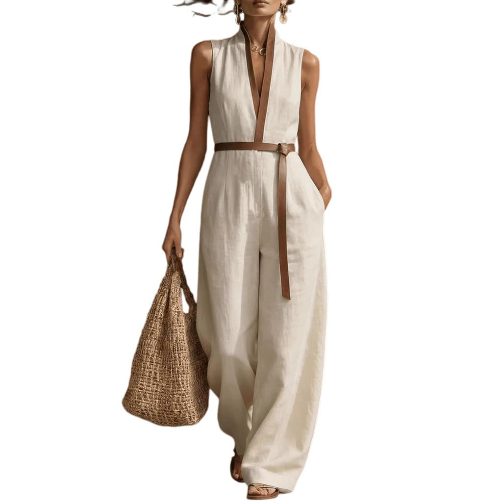 Women's Stand Up Collar Sleeveless Casual Loose Cotton and Linen Color Block Dress Casual Loose Beach Vacation Summer Dress