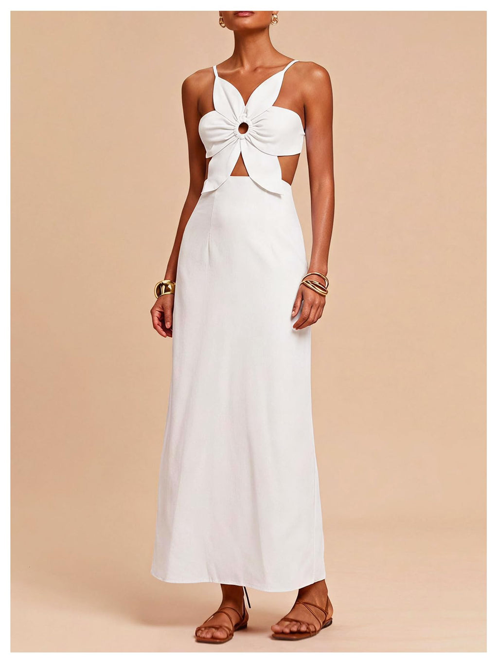 SHENHE Women's Petal Backless Linen Maxi Dress Cut Out Vacation Dresses | Keyhole, Spaghetti Strap, Open Back, Long Dress, Zipper, Summer, Date Night, Cami Dresses