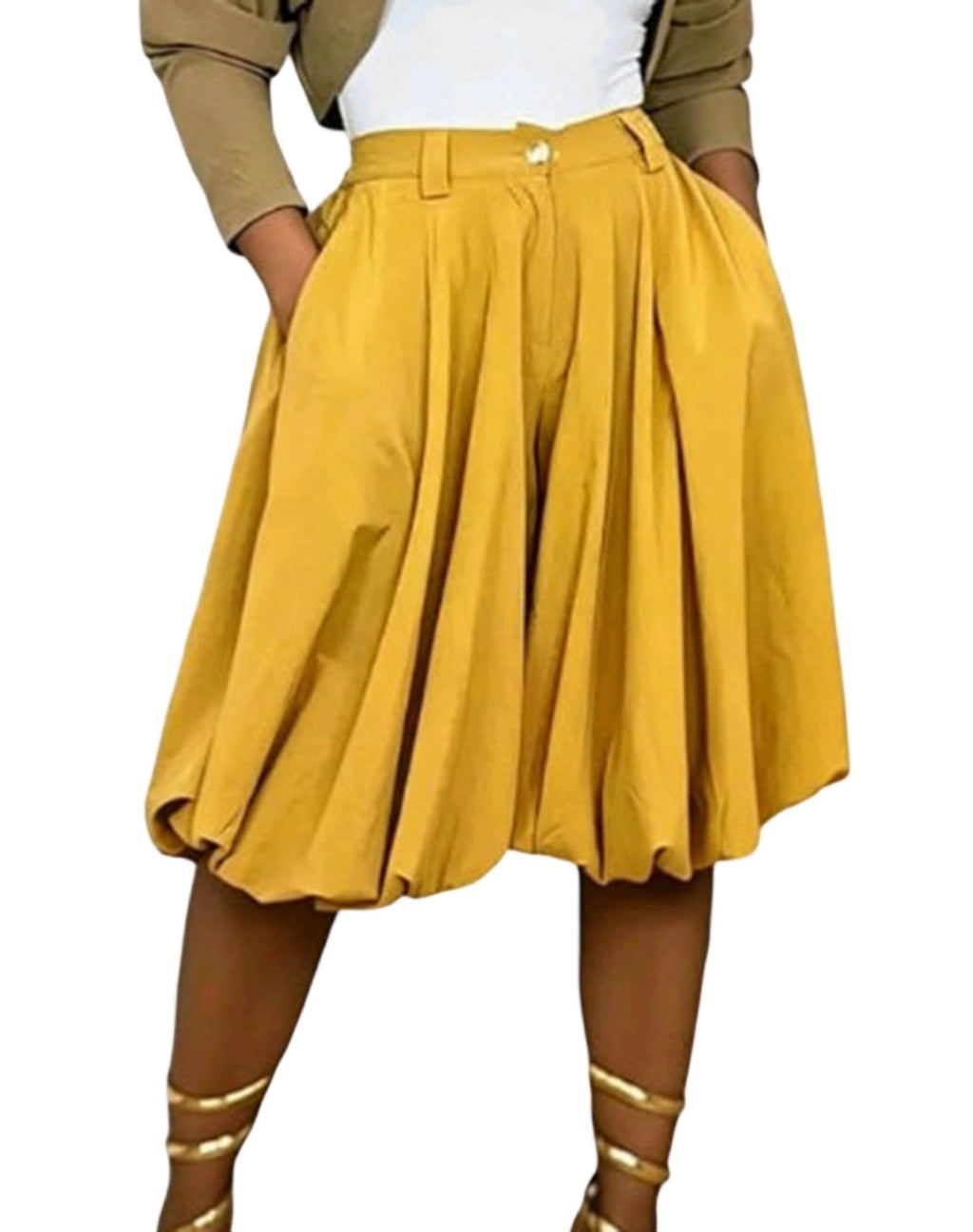 Women's Wide Leg Capri Pants Baggy Pleated Cropped Bubble Pants | High Waisted,with Pockets,Casual,Soft and Lightweight,Skirt Pants,Lantern Balloon Pants