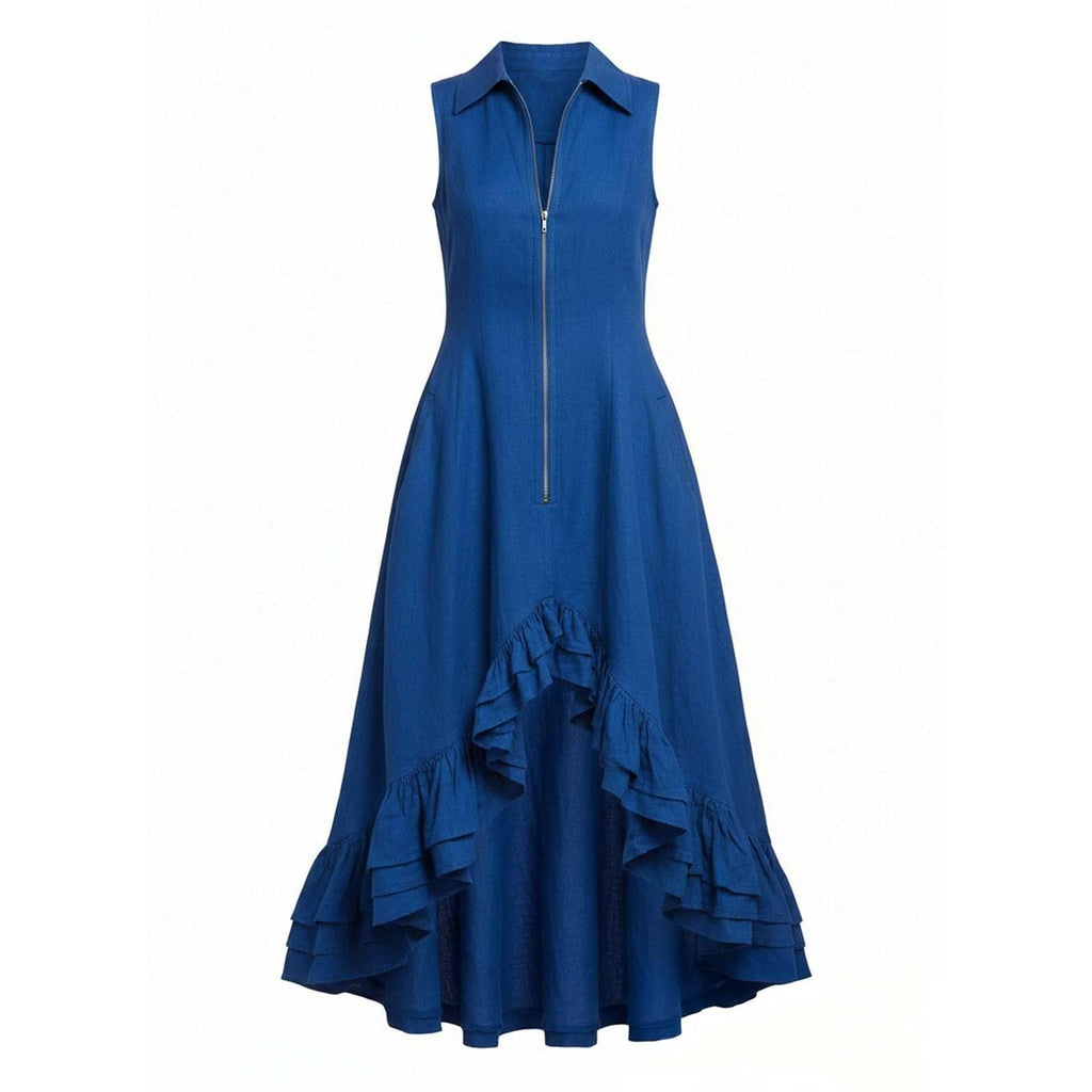YMADREIG Boho Dresses for Women 2026 Cotton Linen Western Maxi Dress Summer Sleeveless High Low Ruffle Hem Dress with Pocket