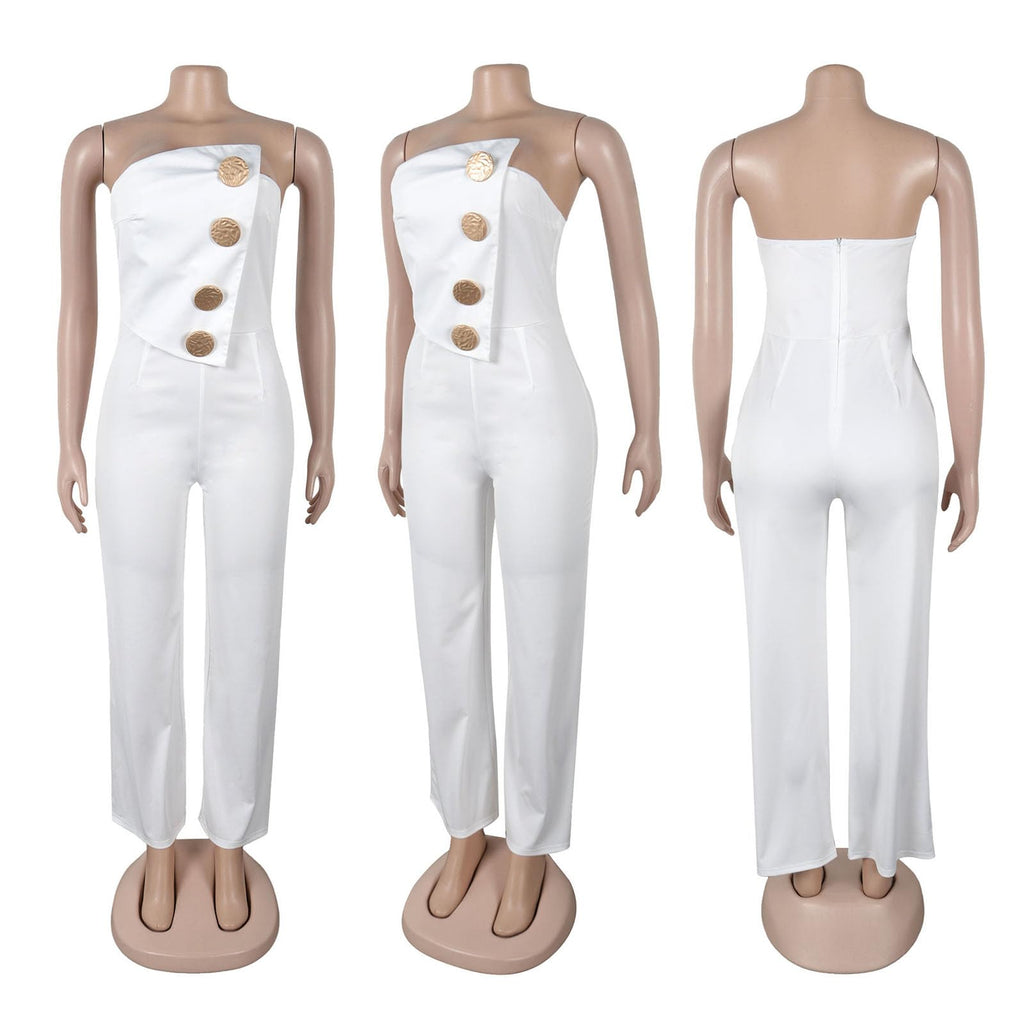 Yuopeid Women's Sexy Strapless Off Shoulder Bodycon Tube Top Overalls Jumpsuit Wide Leg Pants Formal Party Rompers