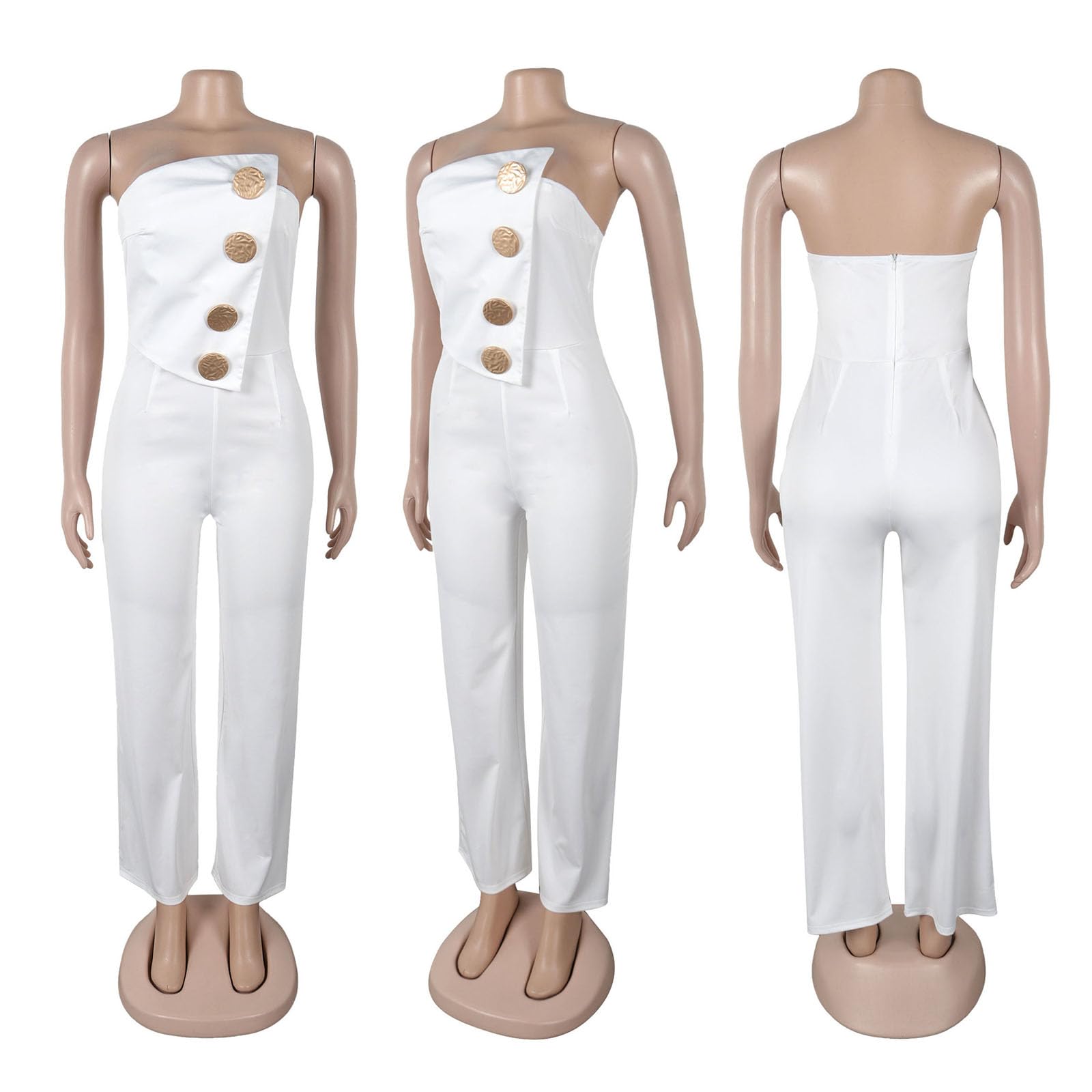 Yuopeid Women's Sexy Strapless Off Shoulder Bodycon Tube Top Overalls Jumpsuit Wide Leg Pants Formal Party Rompers