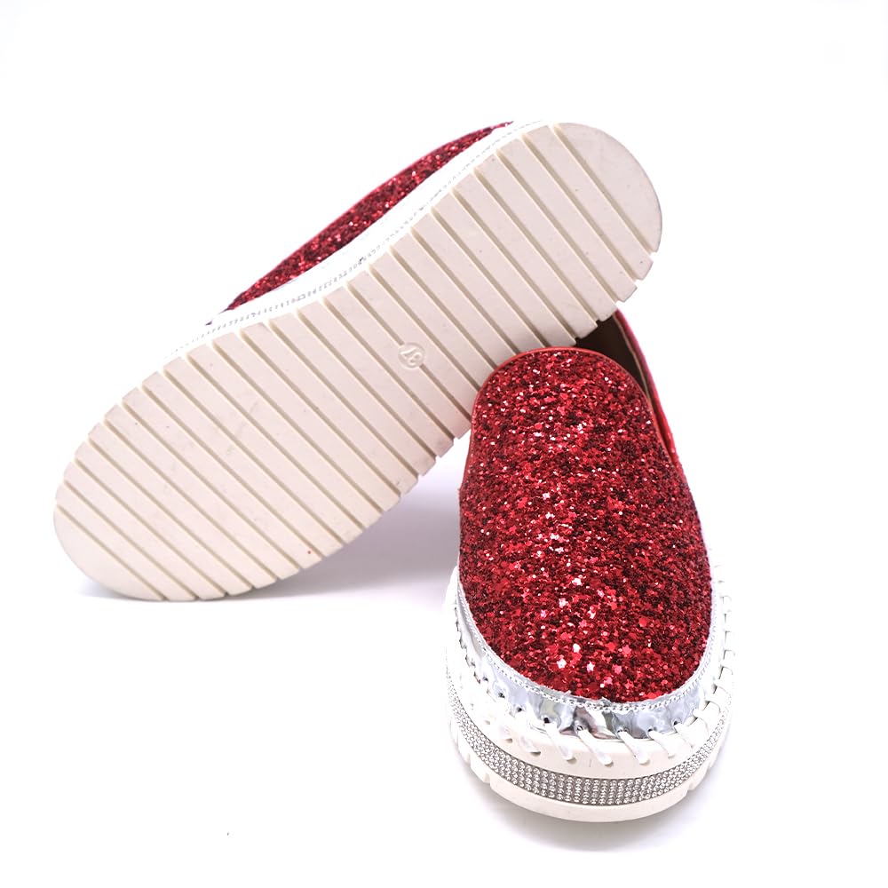 Women's Platform Rhinestones Glitter Fashion Sneakers Comfortable Slip On Flat Loafers Walking Wedding Dress Shoes Casual Shoes