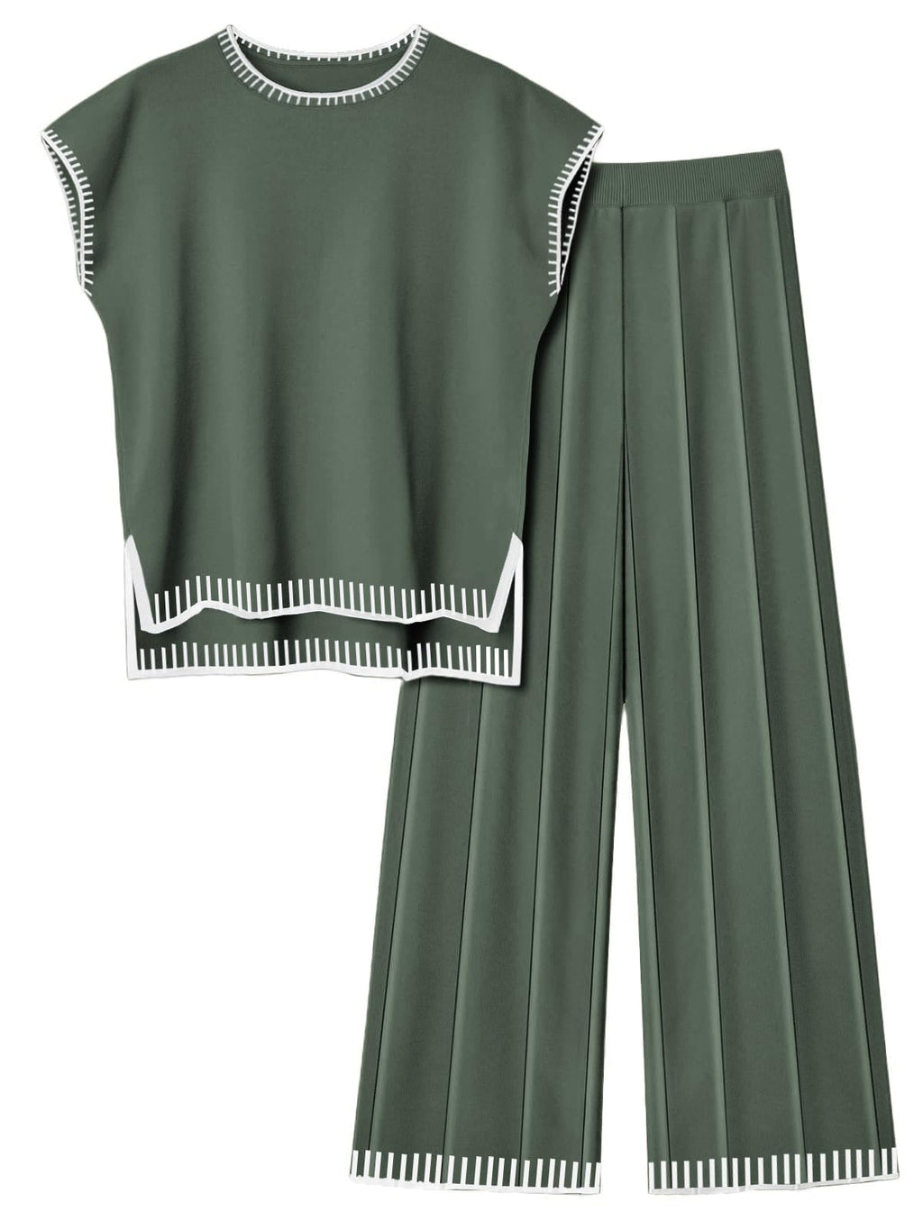 Ekouaer Womens Matching Sets Knit Sweater Sets 2 Pieces Lounge Set | Pullover Tops Wide Legs Pants Casual Outfits