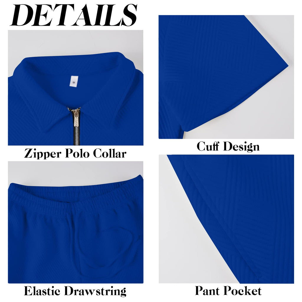 Aulemen Mens 2 Piece Zip Tracksuit Short Sleeve Set Summer Outfits for Men | Polo Shirt and Shorts Sets Activewear Short Set