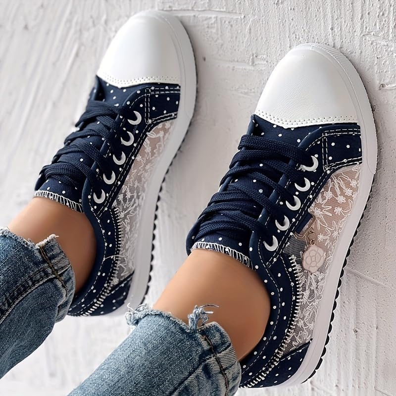 Women's Mesh Sneakers Casual Shoes with Rhinestone Accents, Lace-Up Low Tops for Casual Shoes