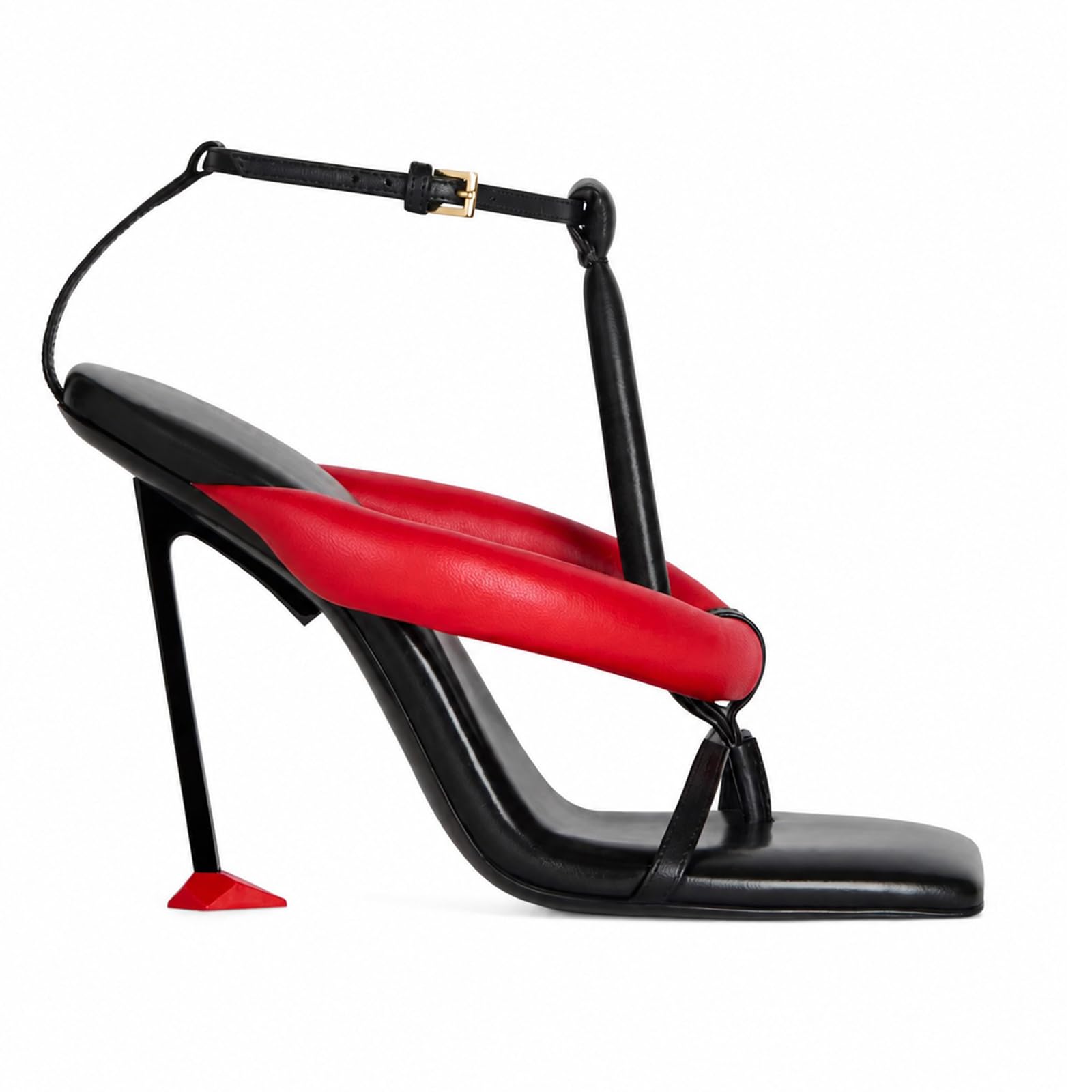 Stiletto Heeled Thong Sandals for Women Square Open Toe Padded Heels Ankle Buckle Summer Fashion Casual Sandals
