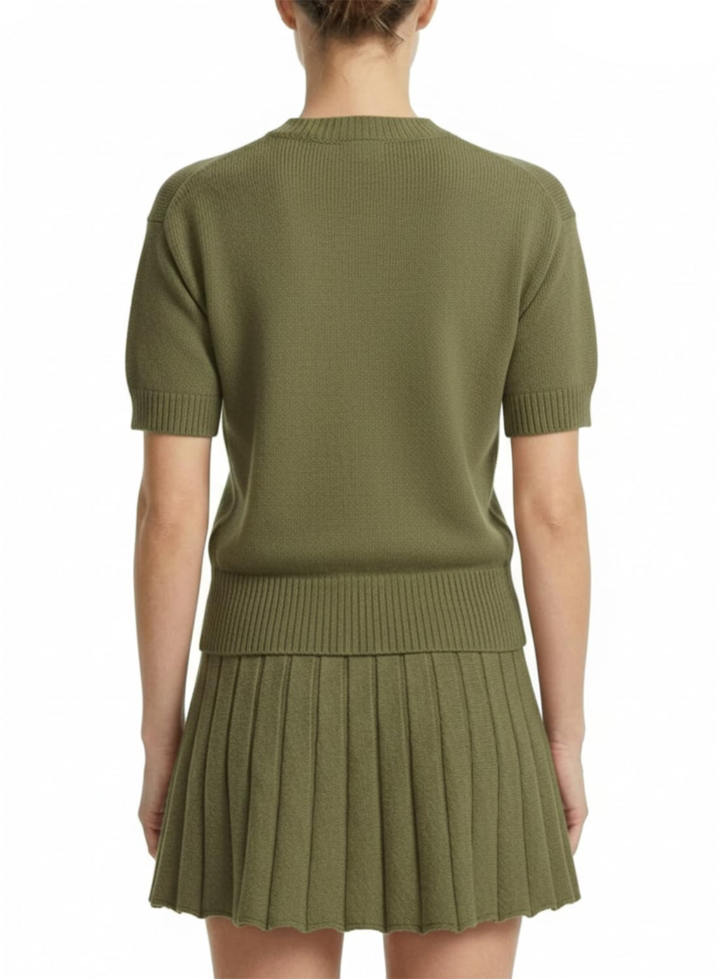 Womens 2 Piece Outfits 2026 Short Sleeve Crewneck Knit Tops And Pleated Mini Skirt Two Piece Sets