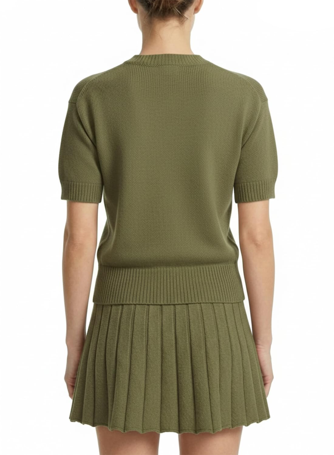 Womens 2 Piece Outfits 2026 Short Sleeve Crewneck Knit Tops And Pleated Mini Skirt Two Piece Sets