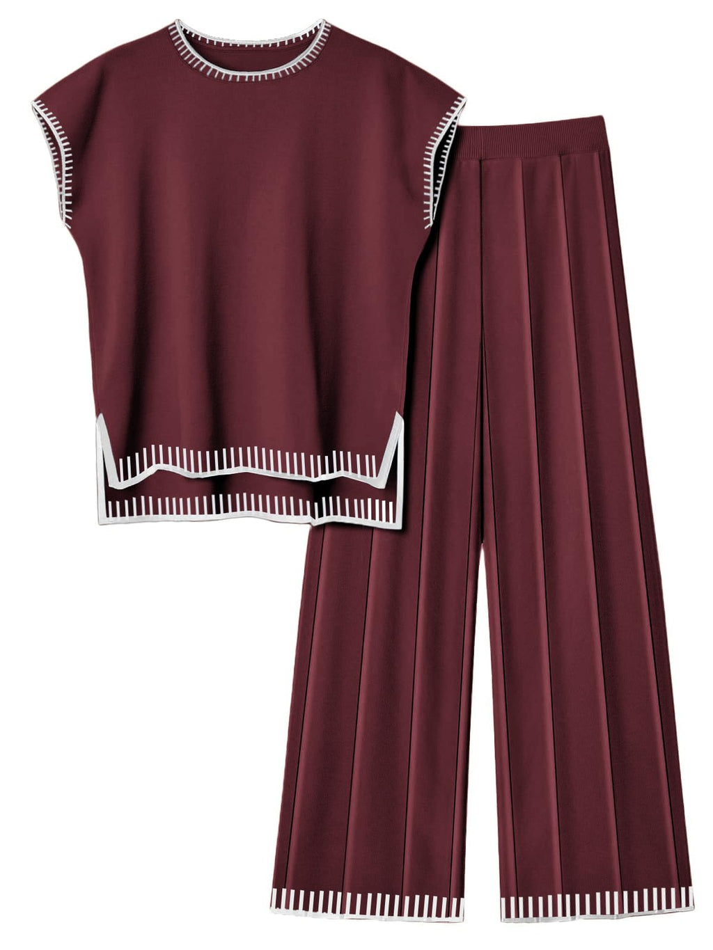 Ekouaer Womens Matching Sets Knit Sweater Sets 2 Pieces Lounge Set | Pullover Tops Wide Legs Pants Casual Outfits