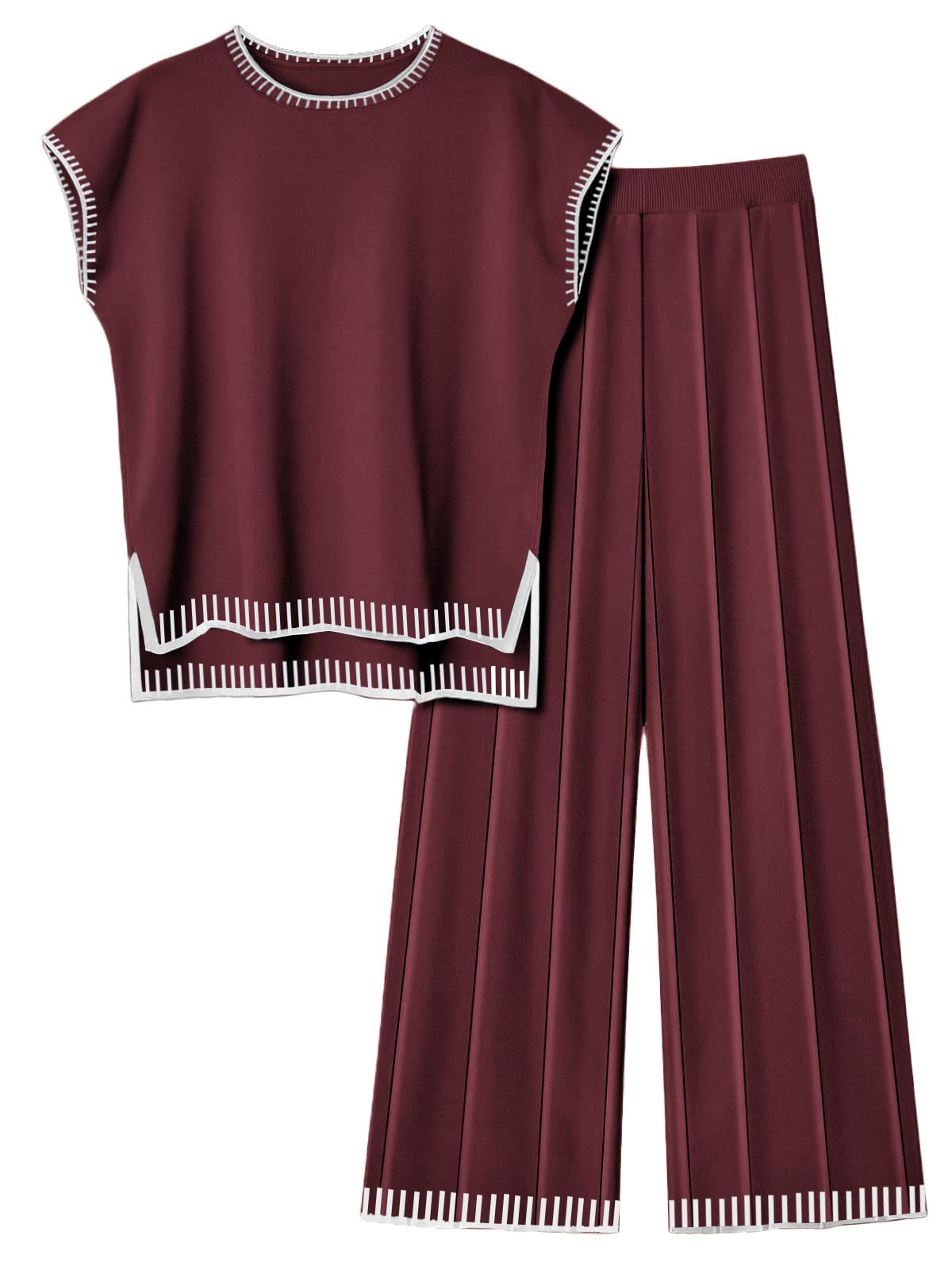 Ekouaer Womens Matching Sets Knit Sweater Sets 2 Pieces Lounge Set | Pullover Tops Wide Legs Pants Casual Outfits