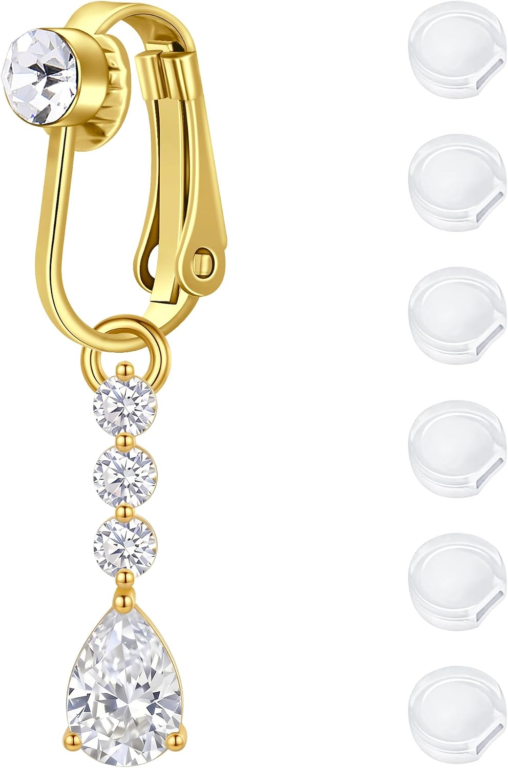 D.Bella Fake Belly Piercing Gold Clip On Belly Button Rings for Women Non Piercing Dangle Navel Jewelry Daily Wear