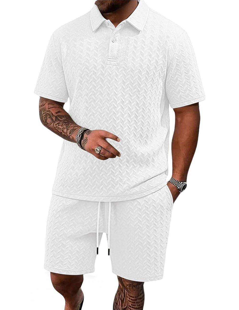 Men's 2 Pieces Outfits Casual Polo Shirt and Shorts Set Collar Athletic Jogging Summer Tracksuit
