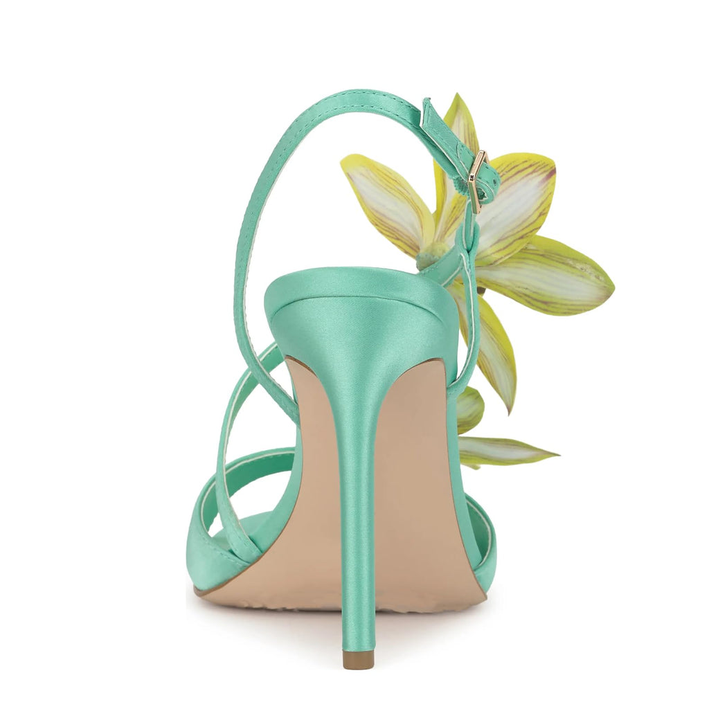 Flower High Heeled Sandals for Women Colorful Floral Open Toe Stiletto Heels Ankle Buckled Fashion Beach Dressy Spring Summer Shoes