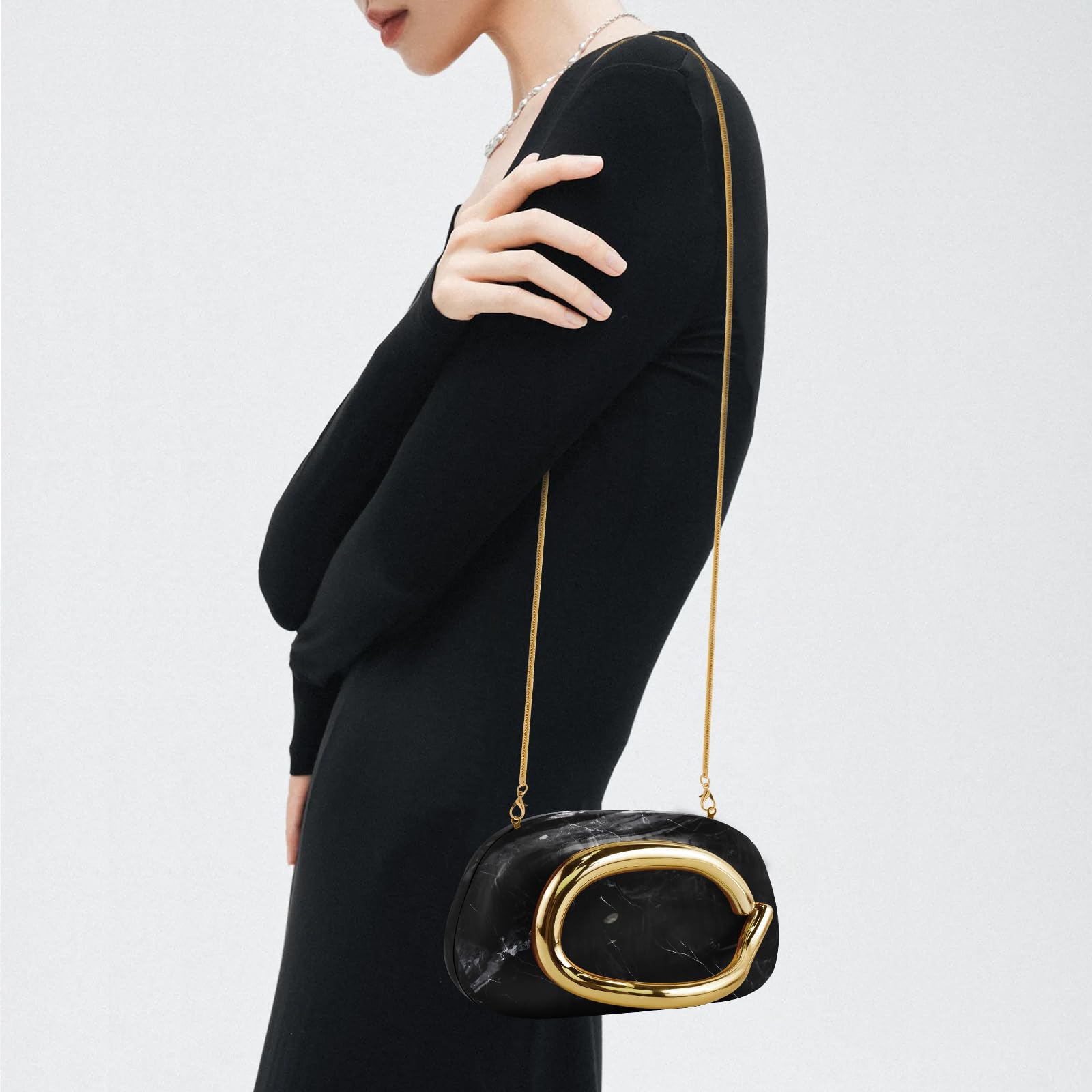 Clutch Purses for Women Formal, PU Leather/Marble Acrylic Evening Bags with Chain, Trendy Metal Handle Purses 2025