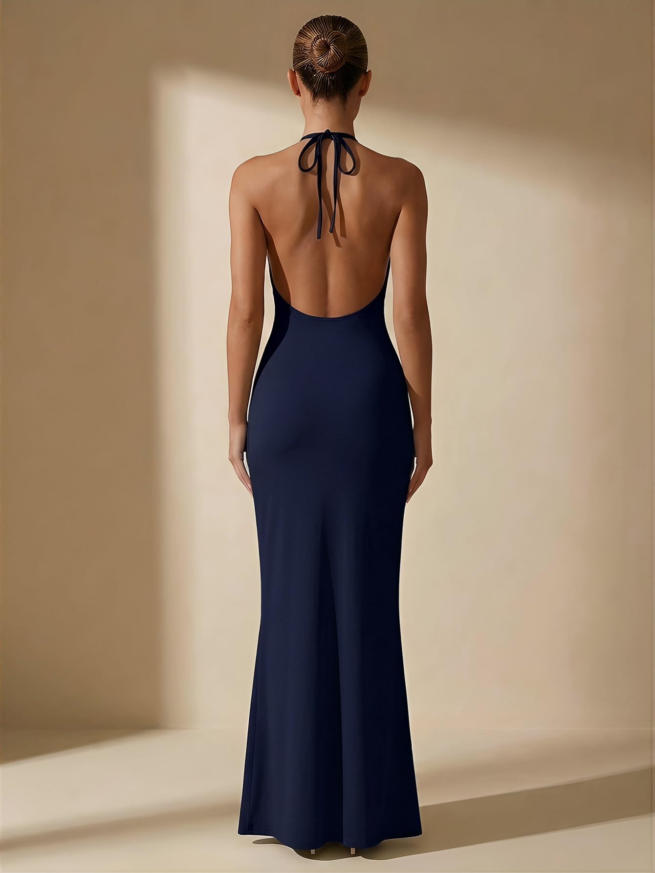 OYOANGLE Women's Halter Maxi Dress Deep V Neck Sexy Wedding Guest Dresses | Cocktail Dress, Formal Dresses, Beach Dress, Vacation Dress, Date Night Long Dress, Backless