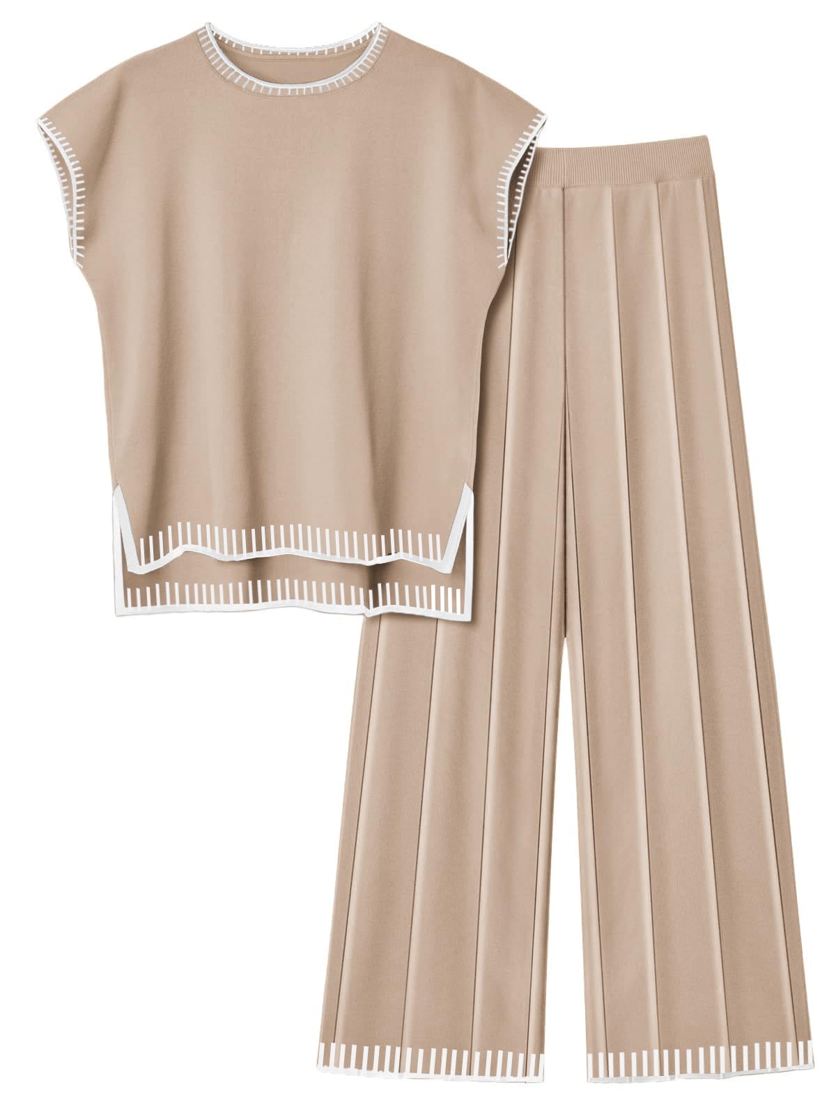 Ekouaer Womens Matching Sets Knit Sweater Sets 2 Pieces Lounge Set | Pullover Tops Wide Legs Pants Casual Outfits