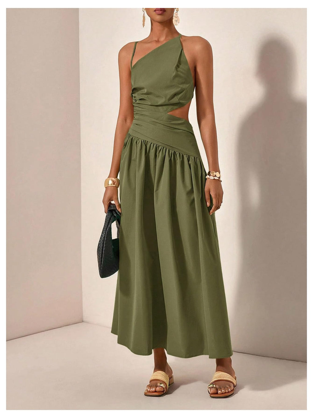 Milumia Women's Cut Out Asymmetrical Maxi Dress Open Back Summer Dresses | Spaghetti Strap, Tie Backless, Ruffle, Summer Vacation, Going Out, Sundress