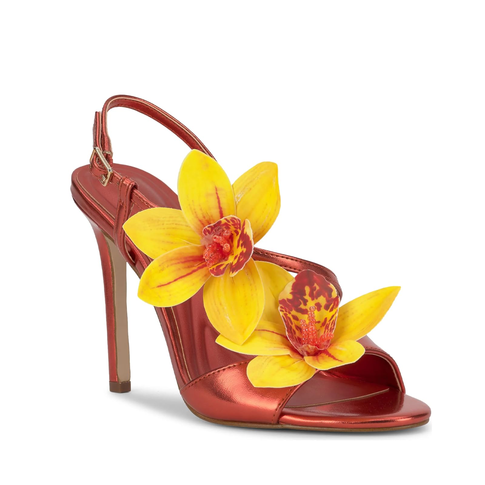 Flower High Heeled Sandals for Women Colorful Floral Open Toe Stiletto Heels Ankle Buckled Fashion Beach Dressy Spring Summer Shoes