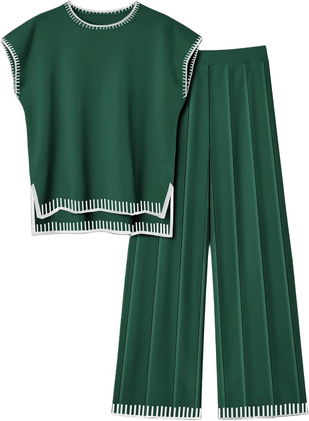 Ekouaer Womens Matching Sets Knit Sweater Sets 2 Pieces Lounge Set | Pullover Tops Wide Legs Pants Casual Outfits