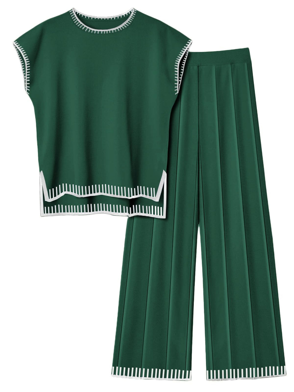 Ekouaer Womens Matching Sets Knit Sweater Sets 2 Pieces Lounge Set | Pullover Tops Wide Legs Pants Casual Outfits
