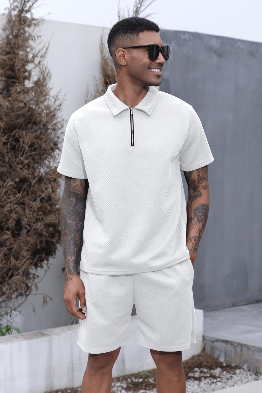Aulemen Mens 2 Piece Zip Tracksuit Short Sleeve Set Summer Outfits for Men | Polo Shirt and Shorts Sets Activewear Short Set