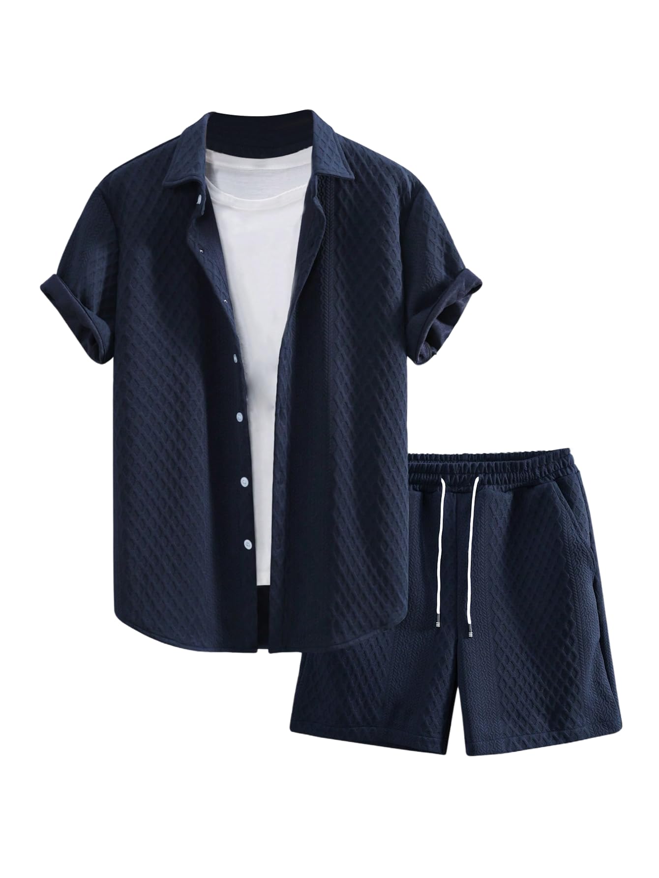 GORGLITTER Men's Vacation Summer Cruise Outfits 2 Piece Linen Shorts Sets | Beach All White Outfits, Short Sleeve Button Up Shirt, Matching Sets Clothing, Old Money Clothes