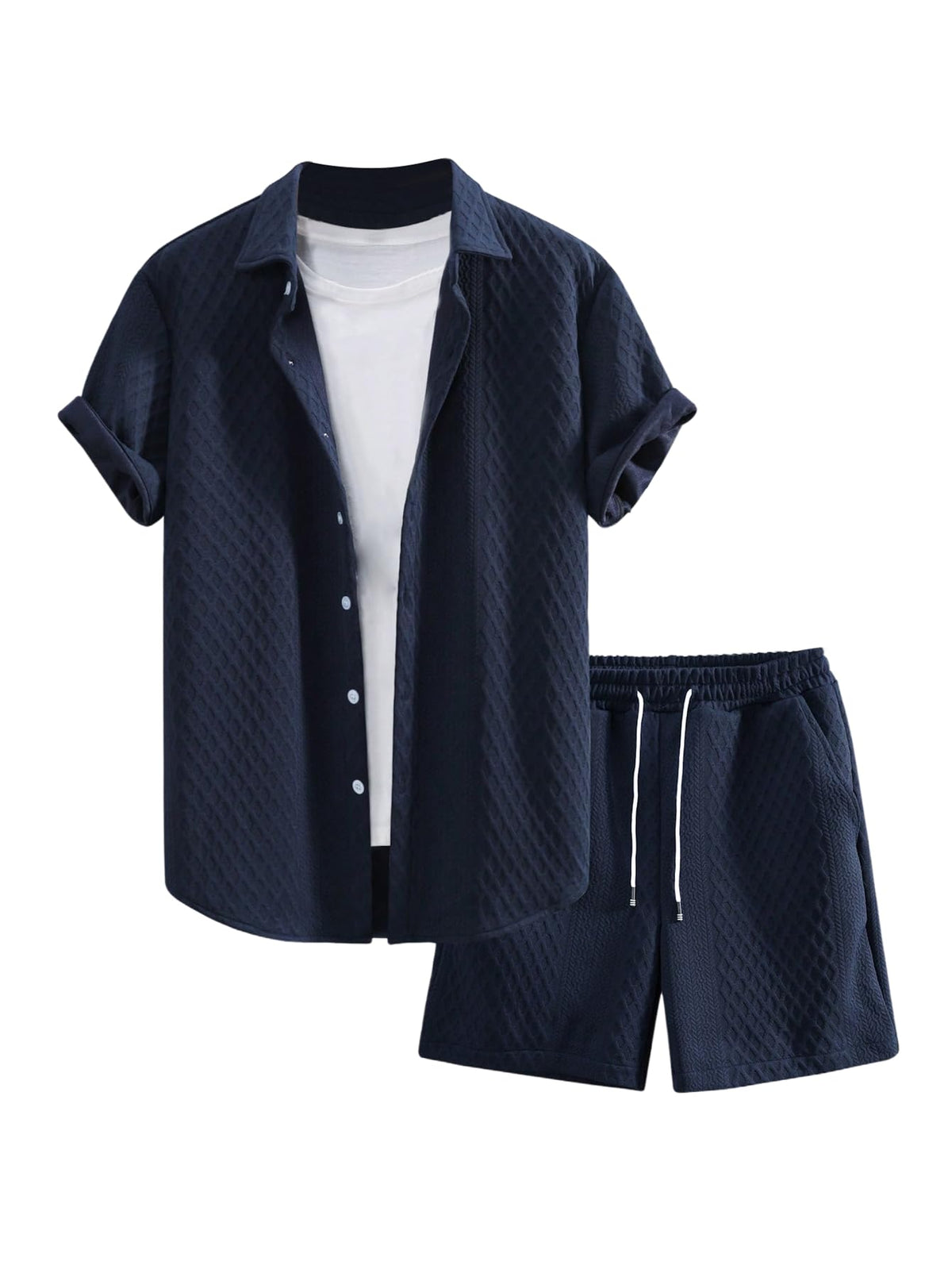 GORGLITTER Men's Vacation Summer Cruise Outfits 2 Piece Linen Shorts Sets | Beach All White Outfits, Short Sleeve Button Up Shirt, Matching Sets Clothing, Old Money Clothes