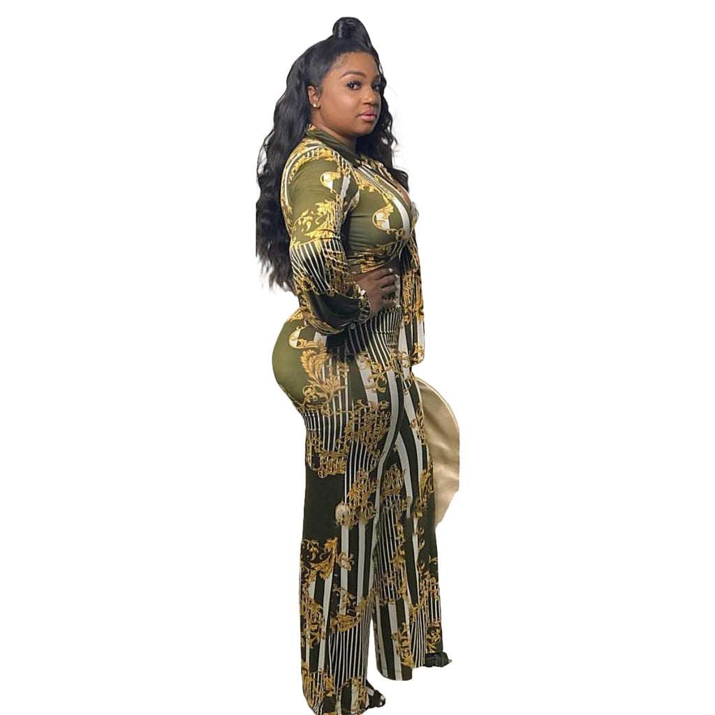 2 Piece Outfits for Women Sexy V Neck Print Shirts Tie Knot Batwing Blouses Crop Top Wide Leg Pants Set