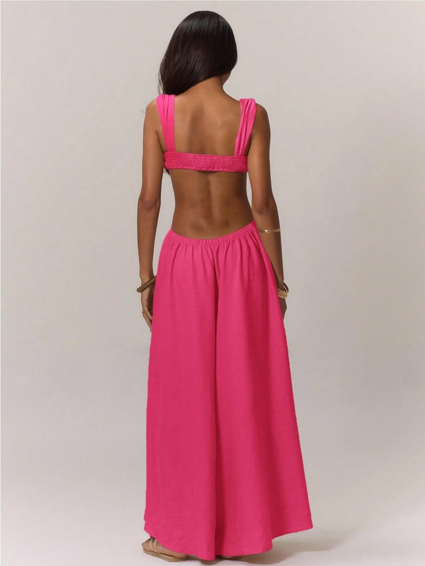 REASERAL Womens Casual Jumpsuit Halter Hollow Out Backless Top Wide Leg Pants Summer Vacation Jumpsuit