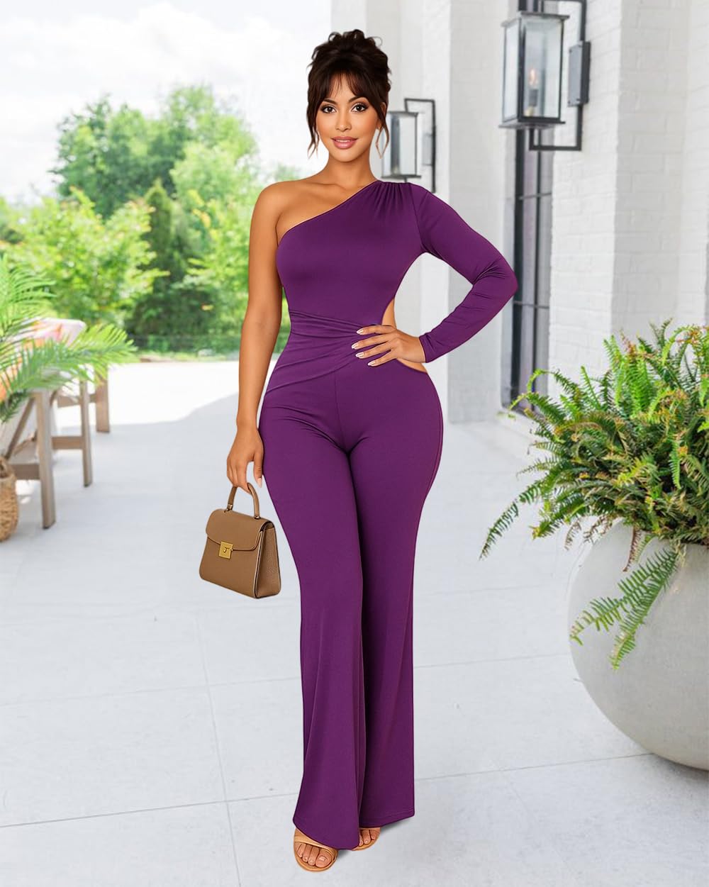 HWP Sexy Jumpsuits for Women Casual Off Shoulder Cocktail Party Clubwear Jumpsuit Wide Leg Long Pant Rompers