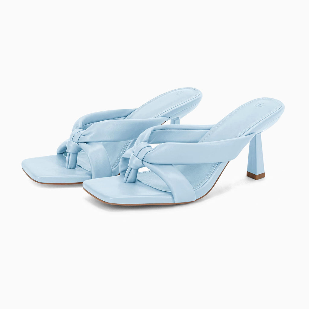 Coutgo Womens Thong Heels Mules Kitten Heel Square Toe Flip Flops Sandals | Slip On Dress Shoes, Comfortable Low Heel, Open Toe, Summer Beach, Party, Casual, Going Out