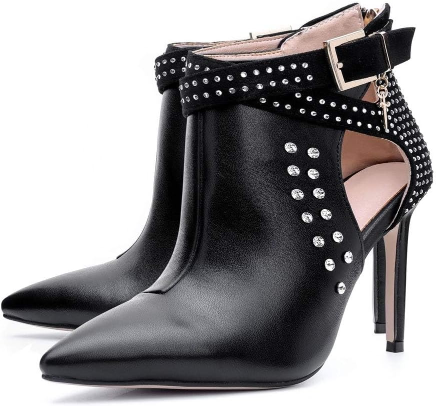 Ankle Boots for Women,Bare Legged Pointed Women's Boots, Rhinestone Booties Black Sexy Stiletto With High Heel